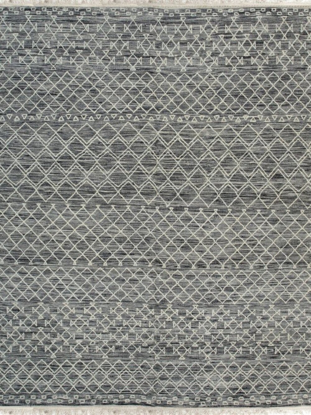 Charcoal Ivory Kilim Wool Area Rug 4' x 6' Handwoven Diamond Lattice